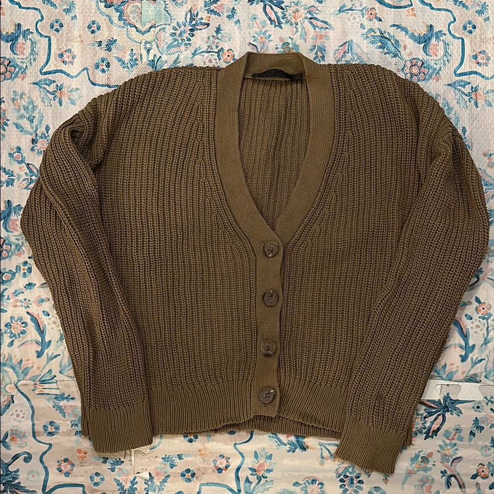 Jenni Kayne Brown Cardigan Sweater V-Neck Knit